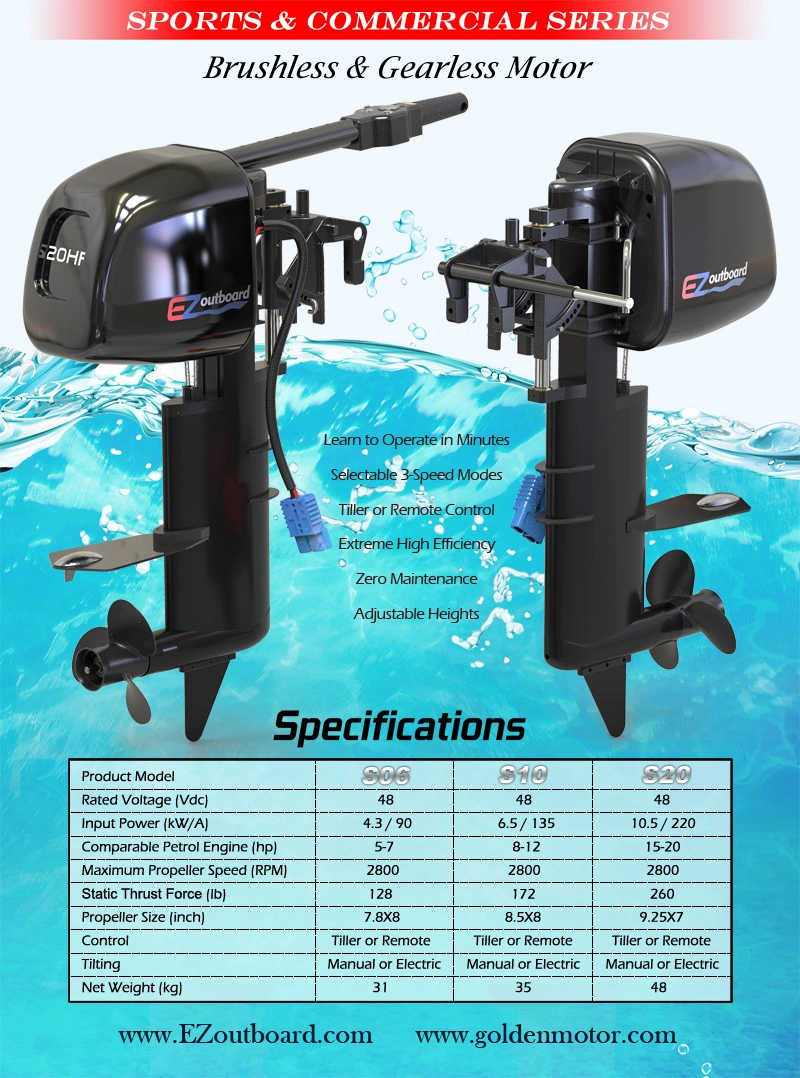High Thrust Torque Electric Boat Outboard Motor for Recreational Boats, Yachts, Tender Boats, Fishing Boats