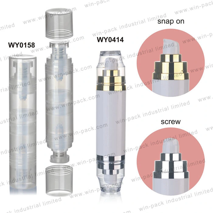 Winpack China Supply Cosmetic 15ml2 Double Chamber Airless Bottle Lotion Package 15ml White Double Airless Pump Lotion Chamber Bottle with Aluminium Collar