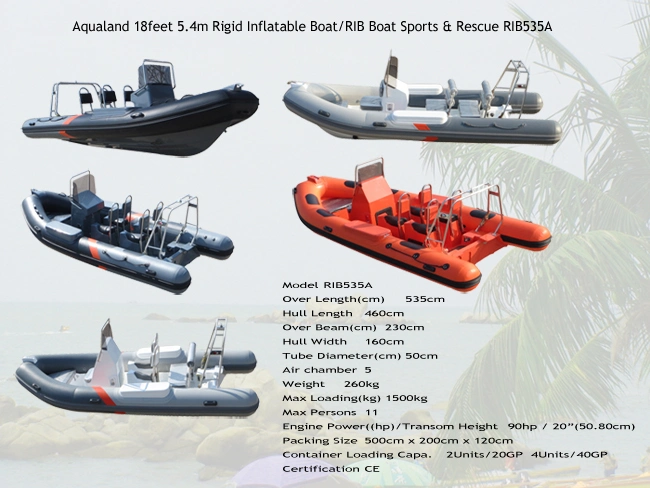 Aqualand 18feet 5.4m Rib Boat/Rigid Inflatable Fishing Boat (RIB540A)