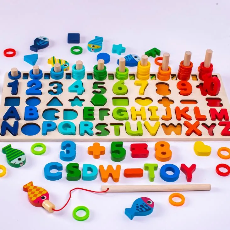 Magnetic Fishing Board Wooden Children's Alphanumeric Pairing Math Early Education Toys