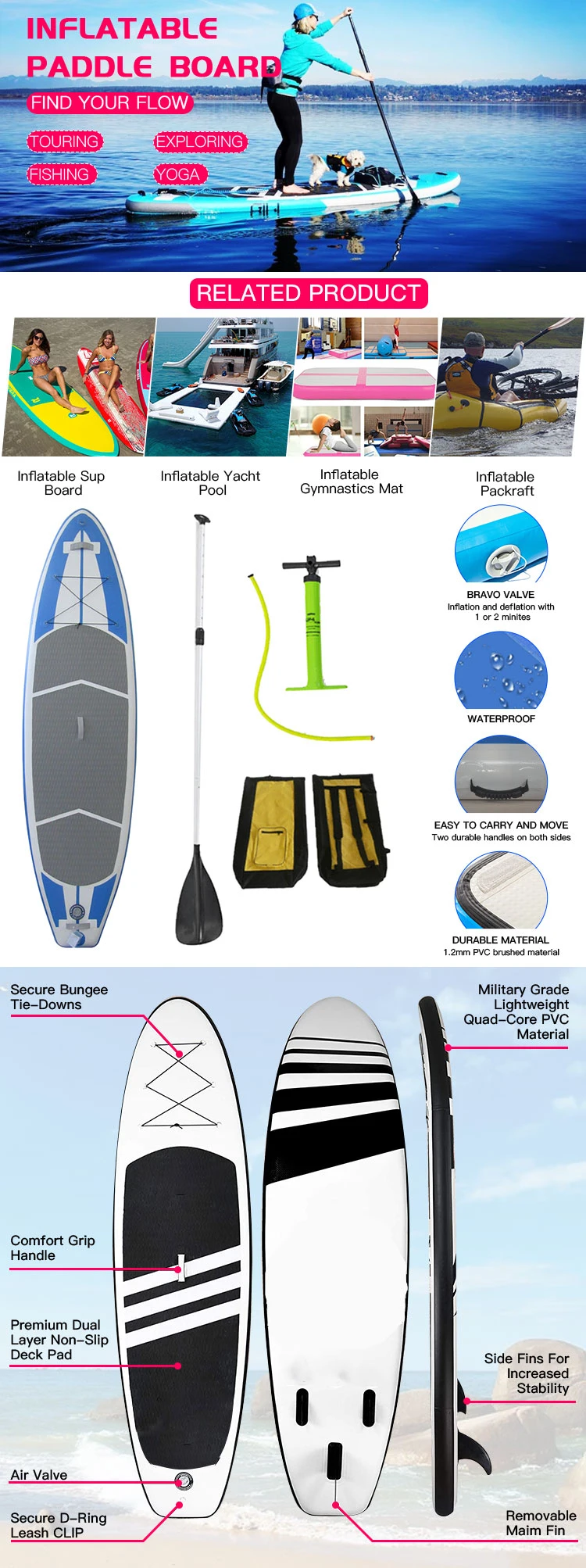 High Quality Inflatable Sup Paddle Board Water Surfing Equipment Yoga Stand up Paddling Board Inflatable Surfboard