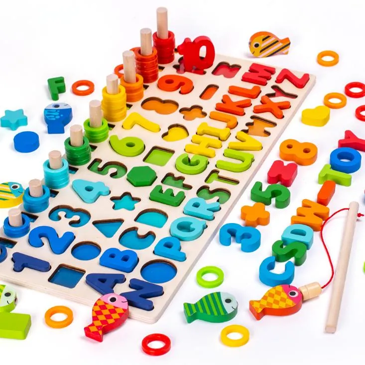 Magnetic Fishing Board Wooden Children's Alphanumeric Pairing Math Early Education Toys