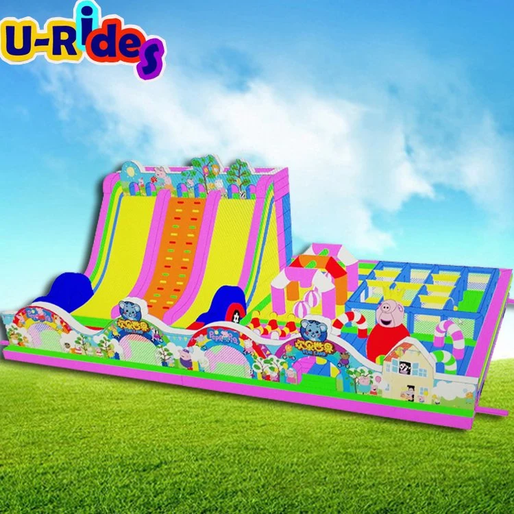 Pink Pig Cartoon Inflatable Fun city inflatable playground inflatable combo with 3 slides