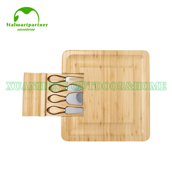Customized Natural Kitchen Bamboo Cheese 4 Utensils Chopping Board Bamboo Cutting Board with Drawers