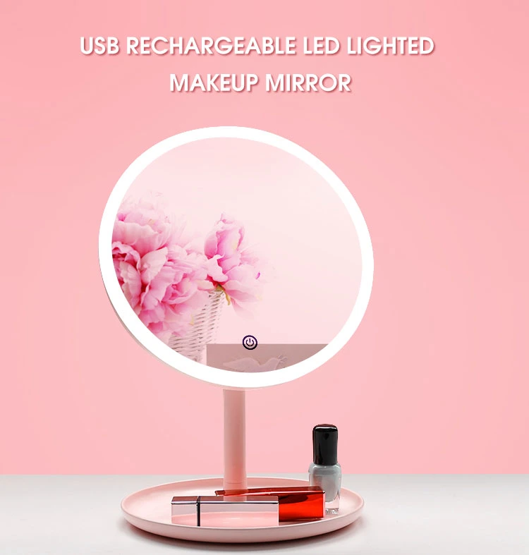 High-End LED Bling Mirror with Detachable Handle Handheld Mirror 1000mAh Rechargeable Mirror