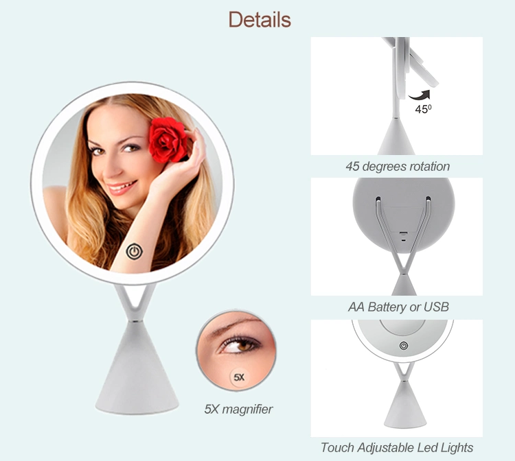 High Definition LED Cosmetic Mirrors Round Mirror 5X Magnifying Removable Mirror with Touch Sensor