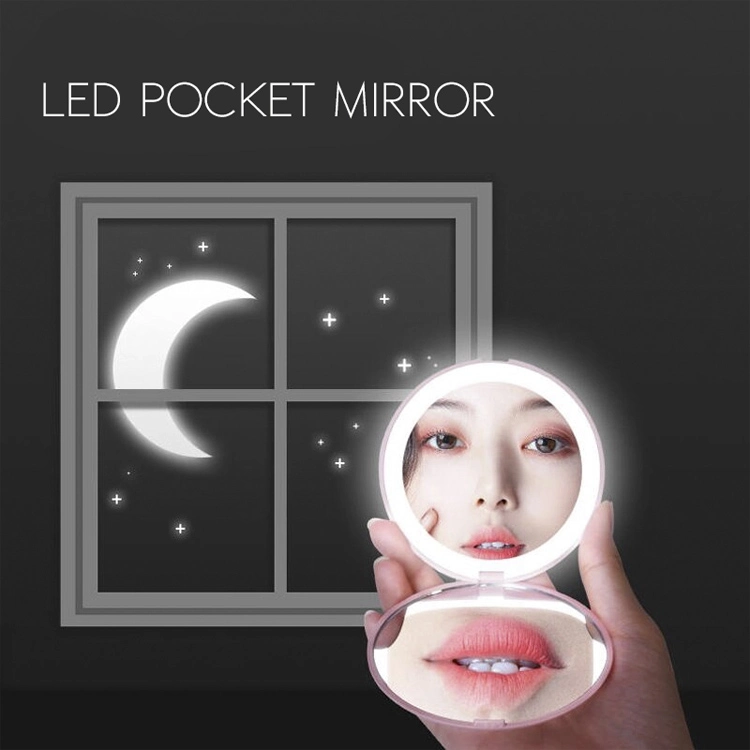 LED Travel Makeup Mirror 10X Magnification Compact Mirror, Handheld Double Sided Portable Folding Mirror for Pocket