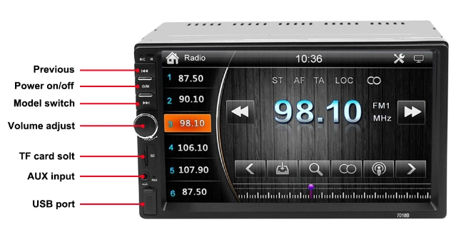 Car 2 DIN Radio Player Touch Creen with Mirror Link Function