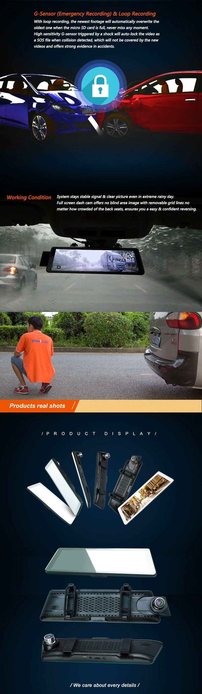 Car Video Mirror Monitor with Dual Lens Recording Mirror 1080P Dash Cam Dashboard Camera for Cars