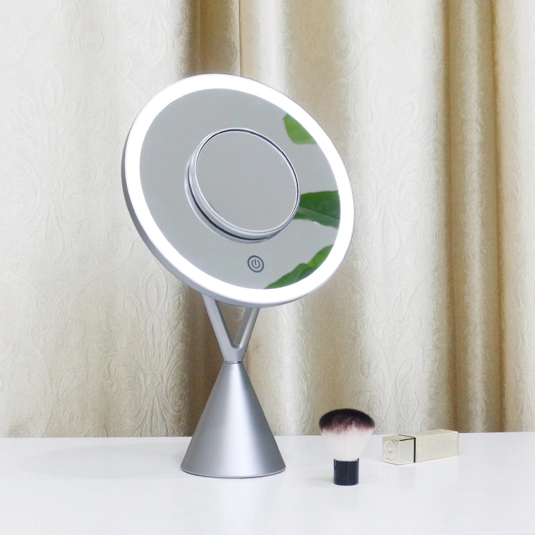 High Definition LED Round Mirror Standing Mirror 5X Magnifying Removable Mirror with Touch Sensor