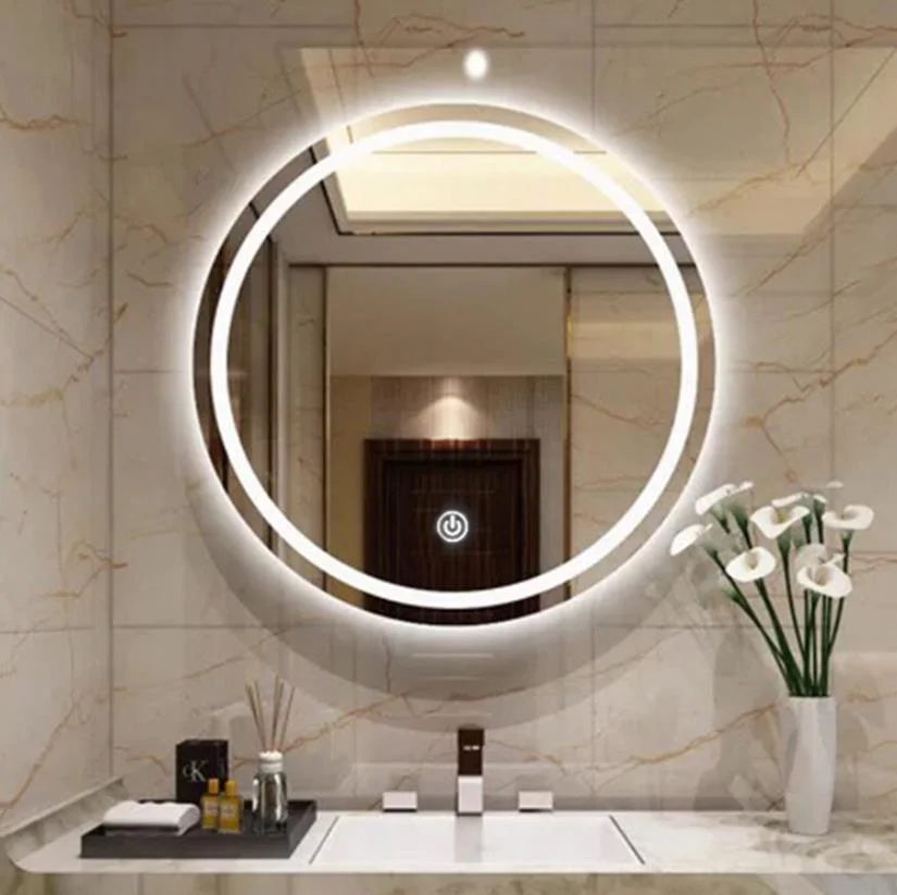 Hotel Decor Round Bath Mirrors Modern Smart Anti-Fog Mirror Frameless Bathroom Vanity LED Lighted Mirror