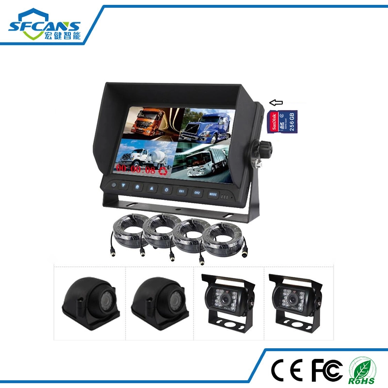 4 Channels Car Monitor with Rear View Camera Trucks Bus Parking Reversing Aid System