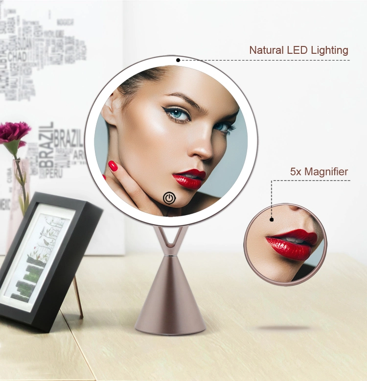 High Definition LED Cosmetic Mirrors Round Mirror 5X Magnifying Removable Mirror with Touch Sensor