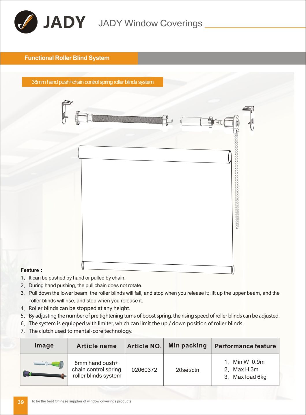 Hand-Pushing Roller Blinds Components, Cordless System, Spring Roller Blinds