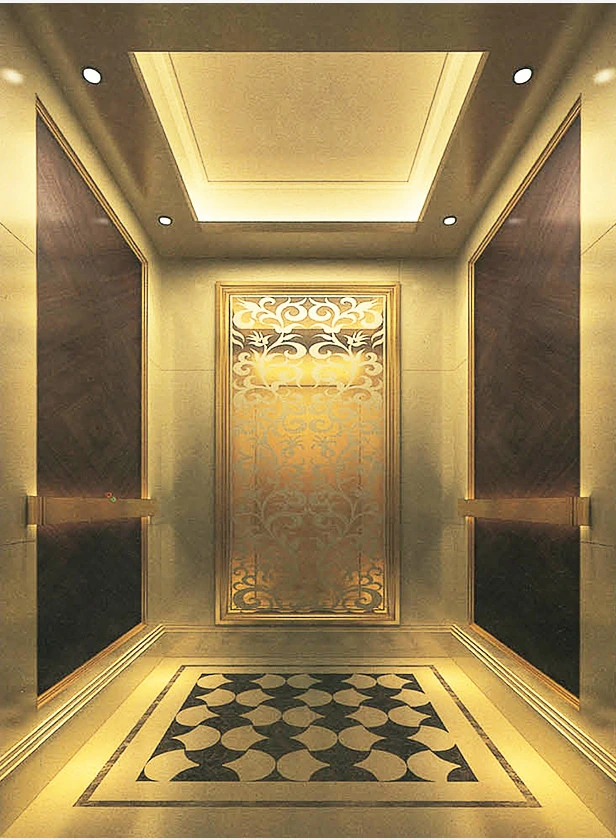 Golden Mirror Passenger House Panoramic Cargo Observation Residential Elevator