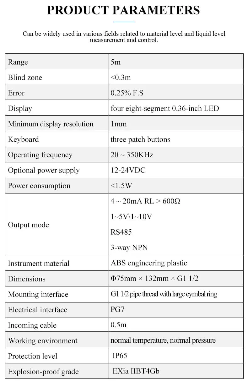 0-2m Ultrasonic Level Gauge Small Blind Spot Level Transmitter