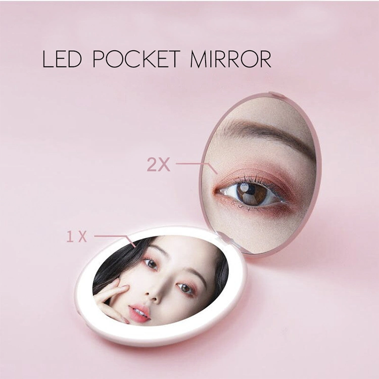 LED Travel Makeup Mirror 10X Magnification Compact Mirror, Handheld Double Sided Portable Folding Mirror for Pocket