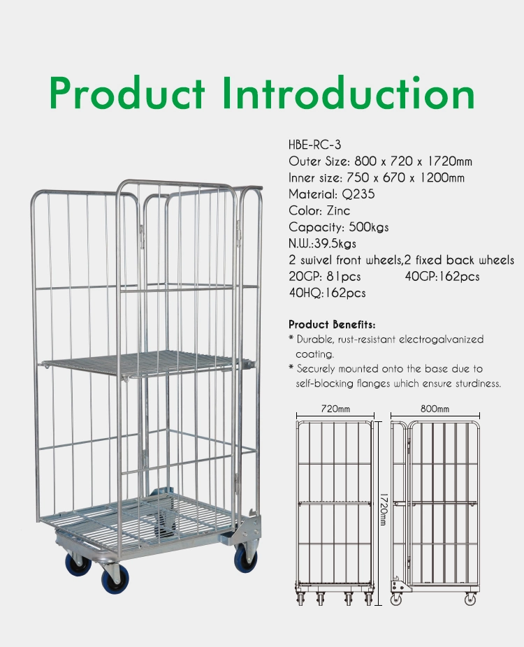 3 Sided Foldable Steel Pallet Rack Container Folding Cage Trolley