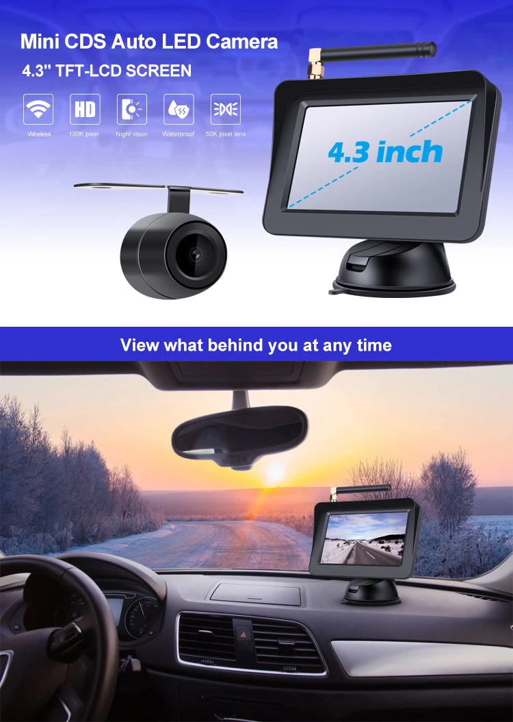 Parking Reversing Vehicle Backup Cameras with 4.3inch Car Monitor Screen Wireless Rear View Camera Kit