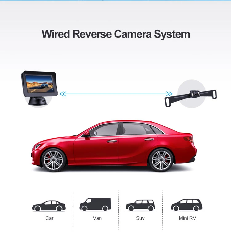 Parking Reversing Wired 4.3inch Car Monitor Screen with Wire Backup Rear View Camera Kit