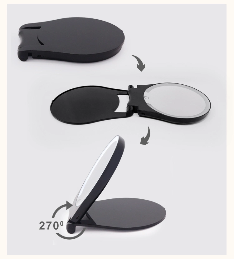 Slim Design Foldable High Definition LED Round Mirror with Touch Sensor 10X Magnifying Mirror