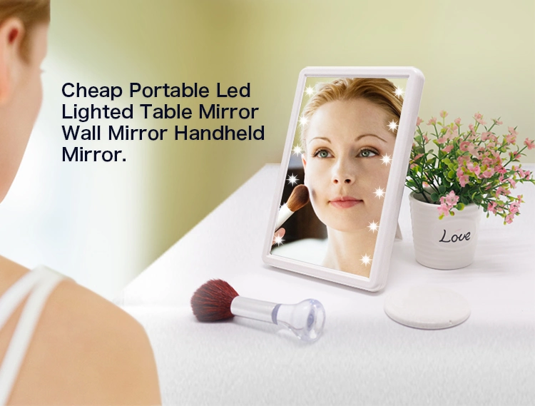 Square Plastic Folding Makeup Mirror LED Lighted Standing/Wall Hanging Mirror