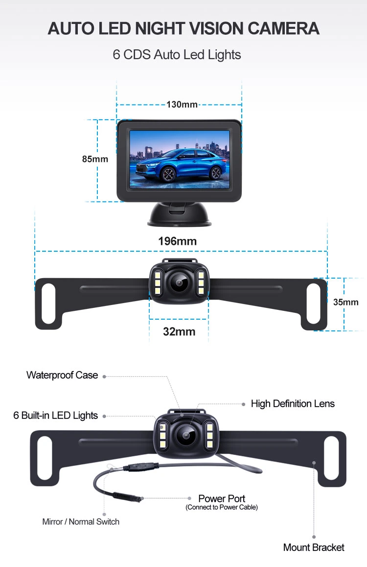 Parking Reversing Wired 4.3inch Car Monitor Screen with Wire Backup Rear View Camera Kit