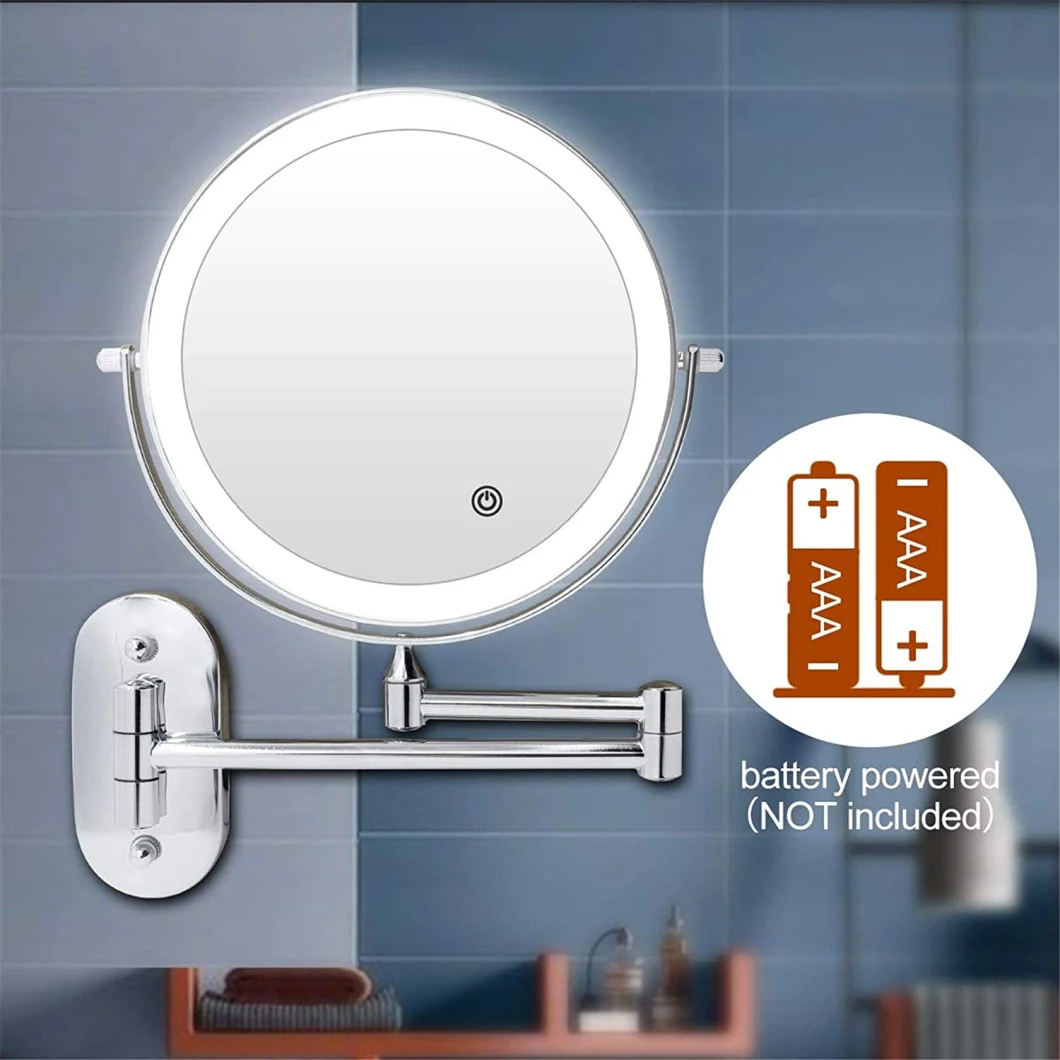Metal Wall Mounted Double Sides LED 1X/10X Magnify Hotel Mirror with Stetchable Arm