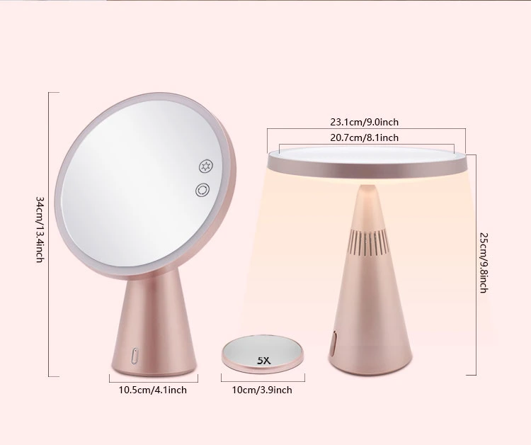 New Items LED Mirror Table Lamp Round Mirror with Removeable 5X Magnifying Mirror