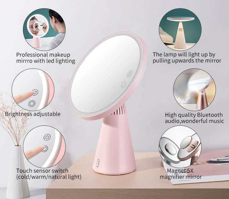 New Items LED Mirror Table Lamp Round Mirror with Removeable 5X Magnifying Mirror