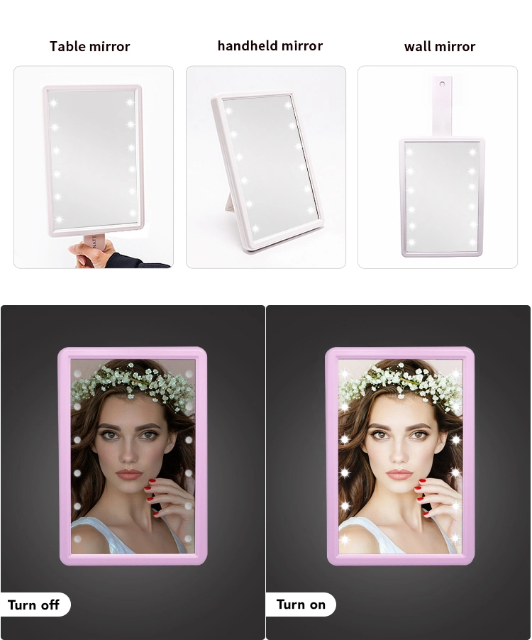 Square Plastic Folding Makeup Mirror LED Lighted Standing/Wall Hanging Mirror