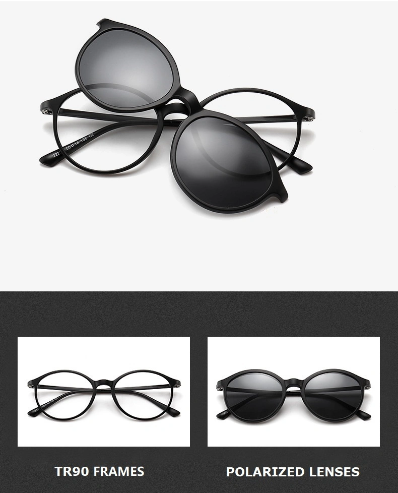 Custom Logo Wholesale Magnet Mirrored 5 in 1 Clip on Men Sunglasses