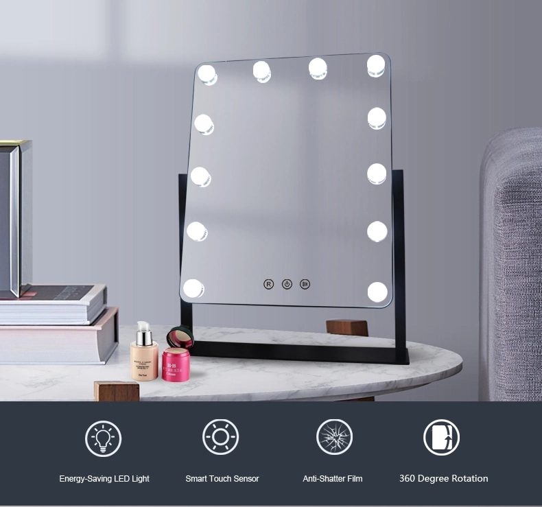360 Degree Rotate Adjustable Brightness Desktop Hollywood Mirror