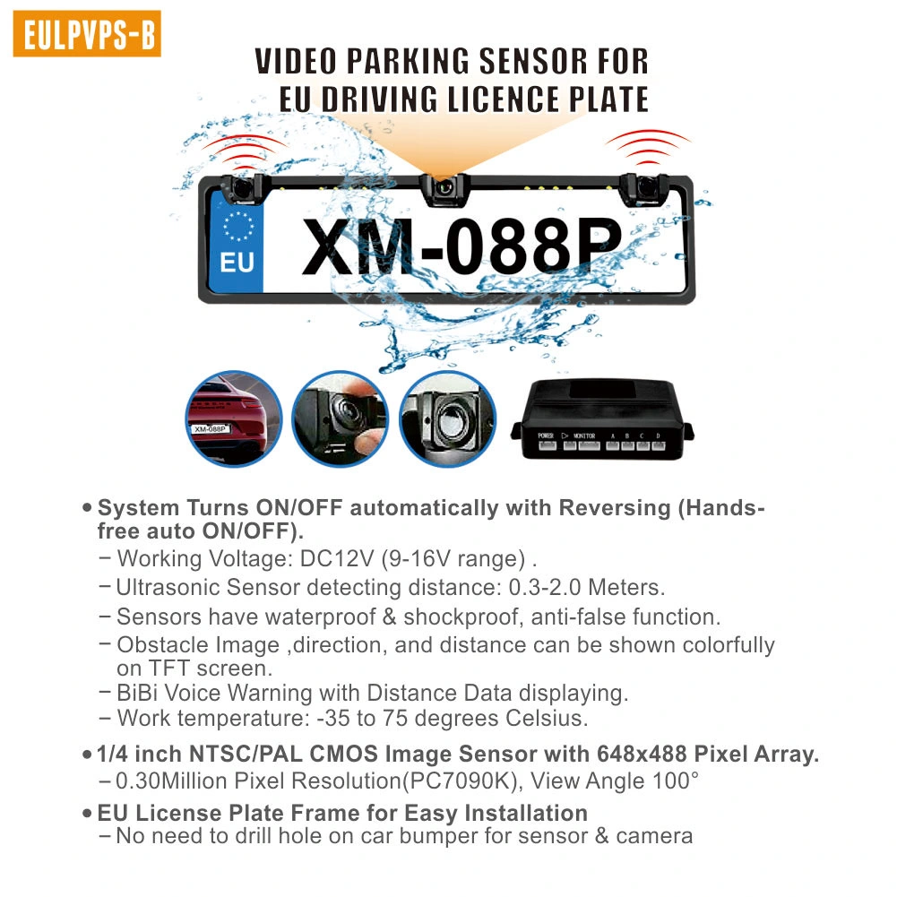 Good Night Vision Video Parking Sensor with Camera for EU Licence Plate Parking Assist