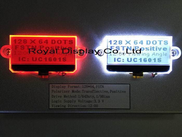 Custom FPC Connector 128X64 Graphic FSTN Cog LCD Module with LED Backlight