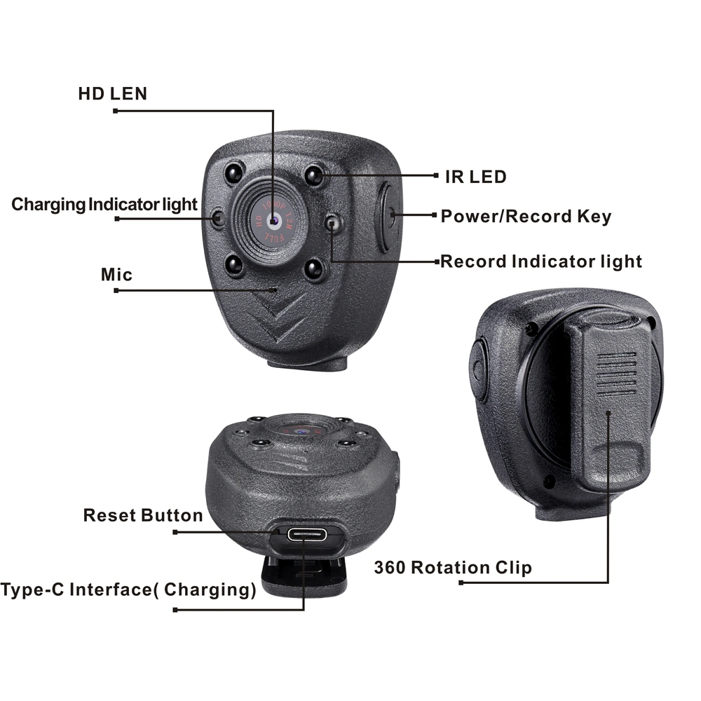 Mini Camera Video Recorder, Wearable Police Body Cam with Night Vision, Built-in 32GB Memory Card, HD1080p, Mini Camera Record Video