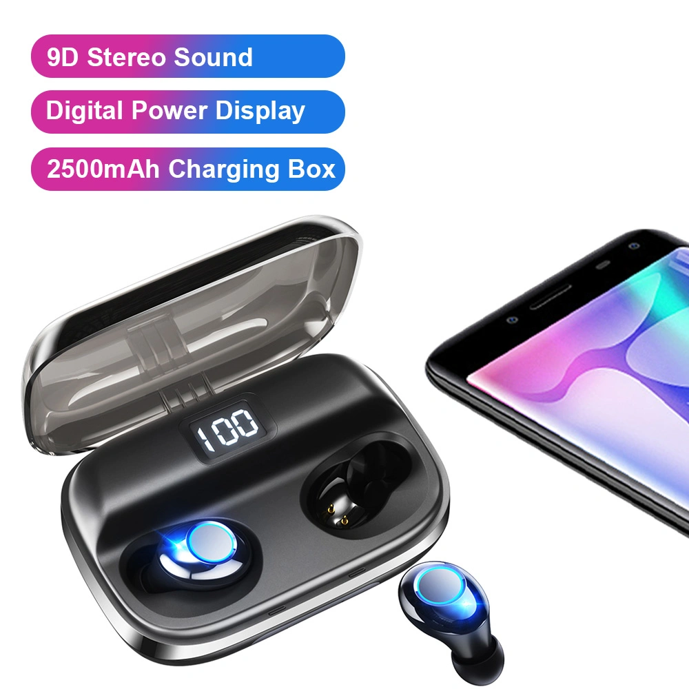 3500mAh Pixart Real Waterproof Tws Bluetooth Headphones Tws V5.0 Wireless Earphone for Mobile Power Bank