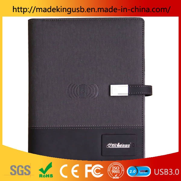 Multifunctiona Notebook with Wireless Charger, Power Bank, USB Stick Custom Logo for Business Gift