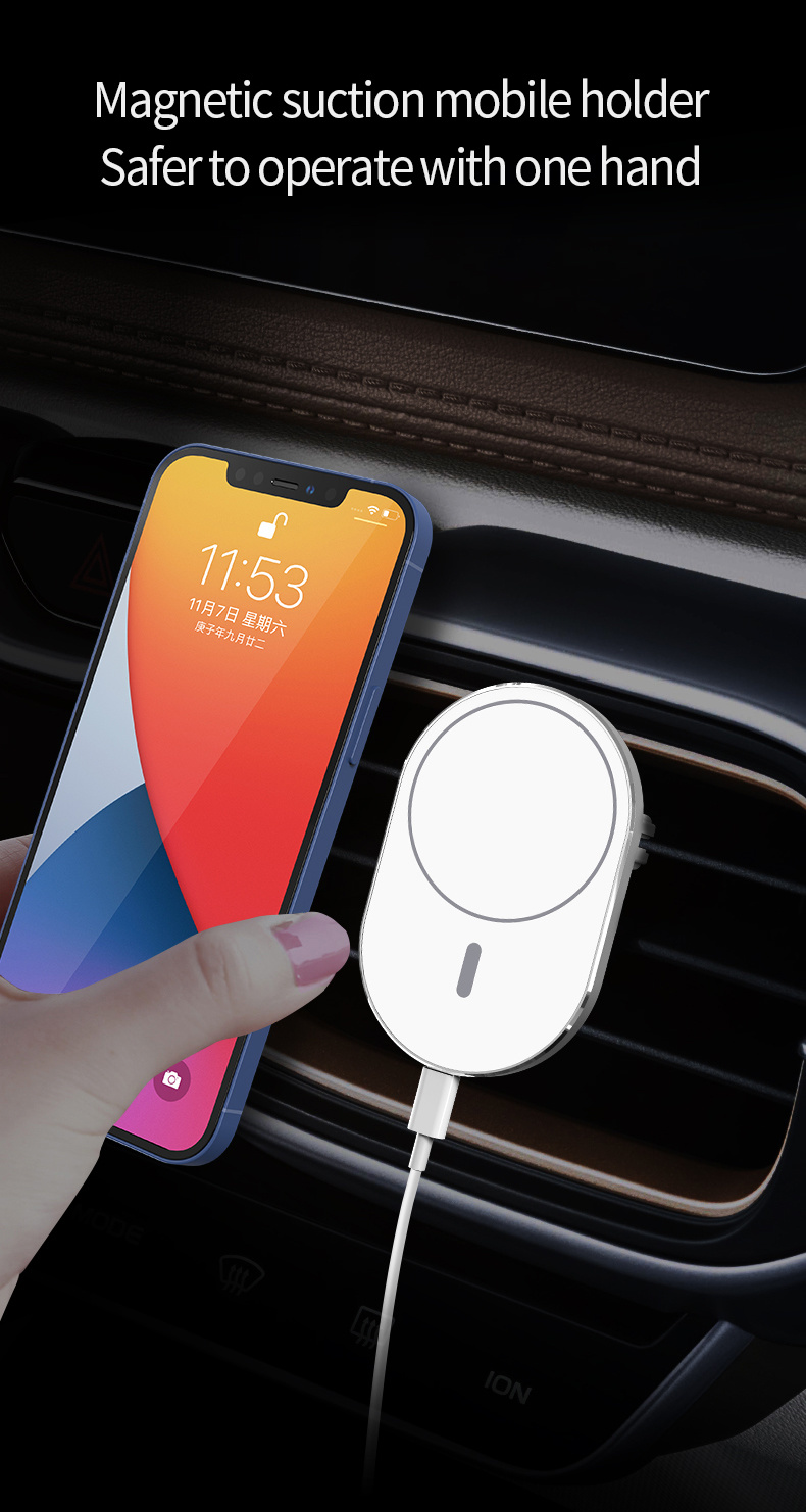 Magnetic Qi 15W Wireless Car Mount Charger Phone Holder for iPhone 12 Magsafing Wireless Charger Fast Charging