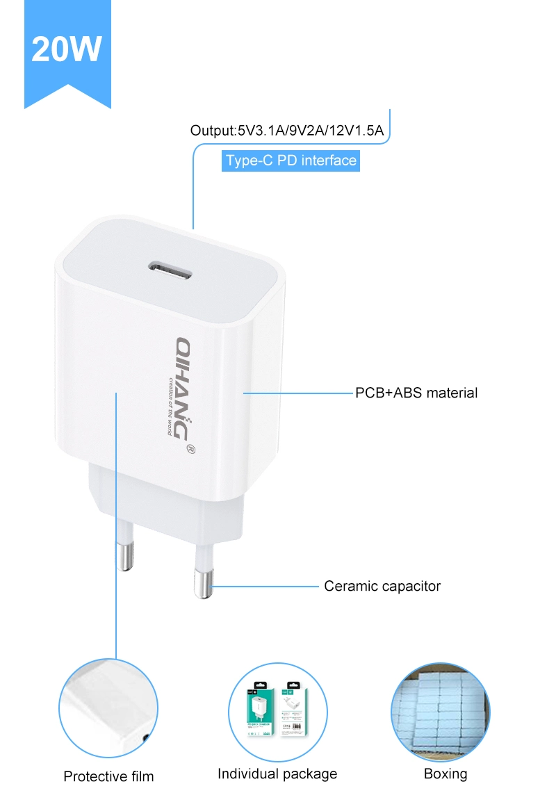 Fast Phone Charger for iPhone 12 OEM Pd 18W 20W USB-C Power Adapter