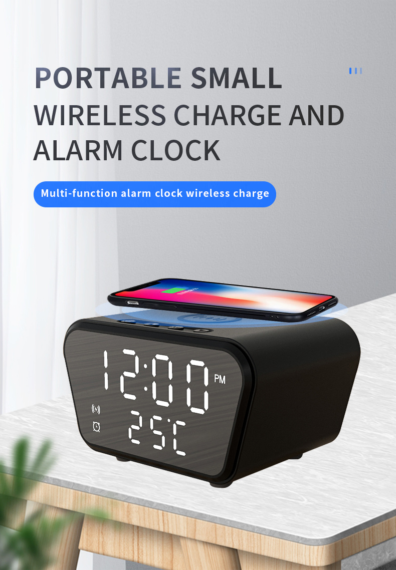2021 10W Fast Charging Alarm Clock Wireless Charger with Thermometer