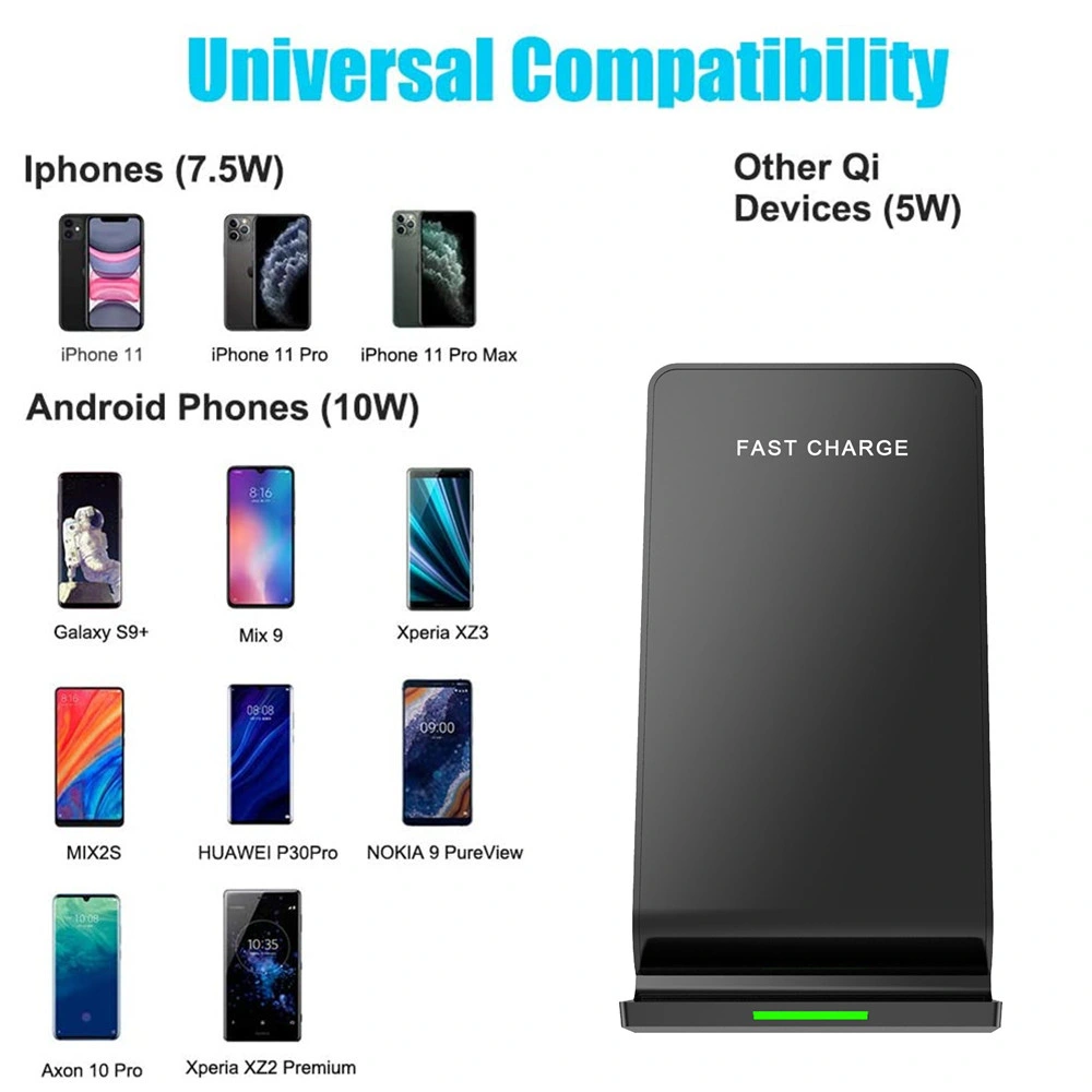 Standing Wireless Charger, 7.5W Wireless Fast Charging Stand Compatible with iPhone 11 Xs Max Xr X 8 Plus, 10W Quick Charging Compatible with Galaxy S10 S10 Plu