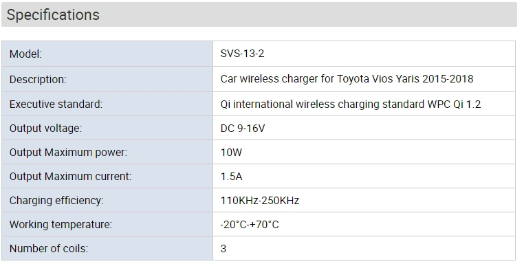 China Factory Qi Fast Wireless Charger OE-Fit in Car Charger for Toyota Vios Yaris 2015-2018 2017-2018 10W in Car Fast Chargers