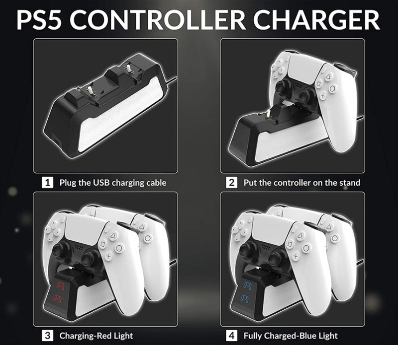 Byit PS5 Dual Controller Charger Stand PS5 Controller Charger Dual Charging Dock