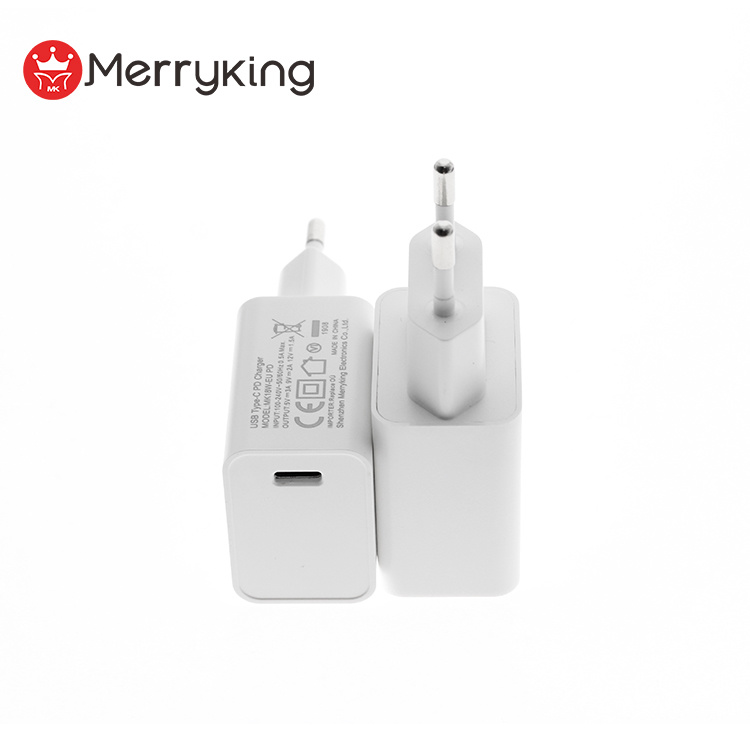 Merryking 18W Single Port USB Type C Pd 5V3a 9V2a 12V1.5A Quick Charger Wall Charger