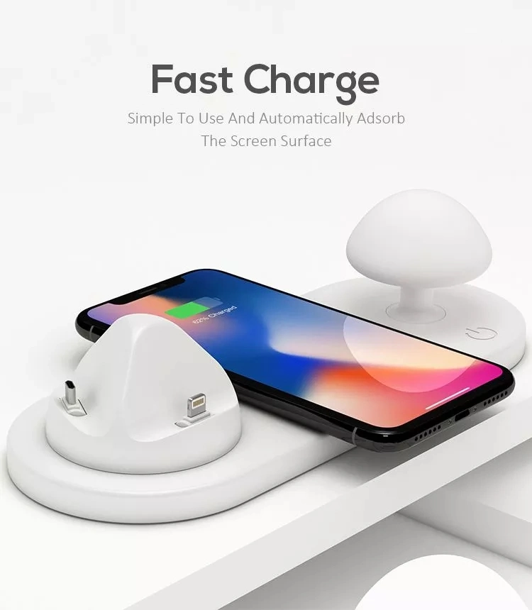 360 Rotating 10W Wireless Charger with Touch-Control Mushroom Night Light