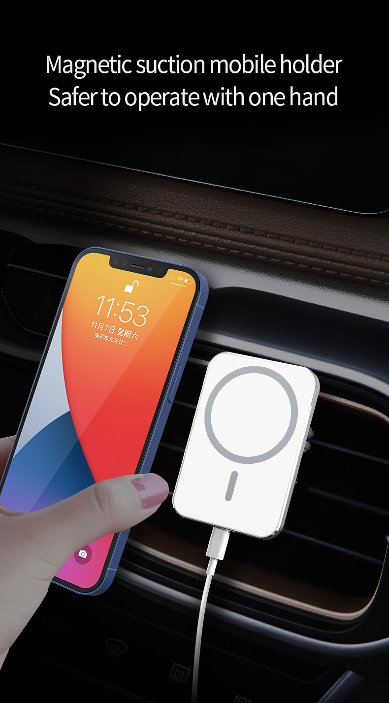 15W Qi Wireless Charger Mount in Car Air Vent Wireless Charging Phone Holder Magnetic Wireless Car Charger