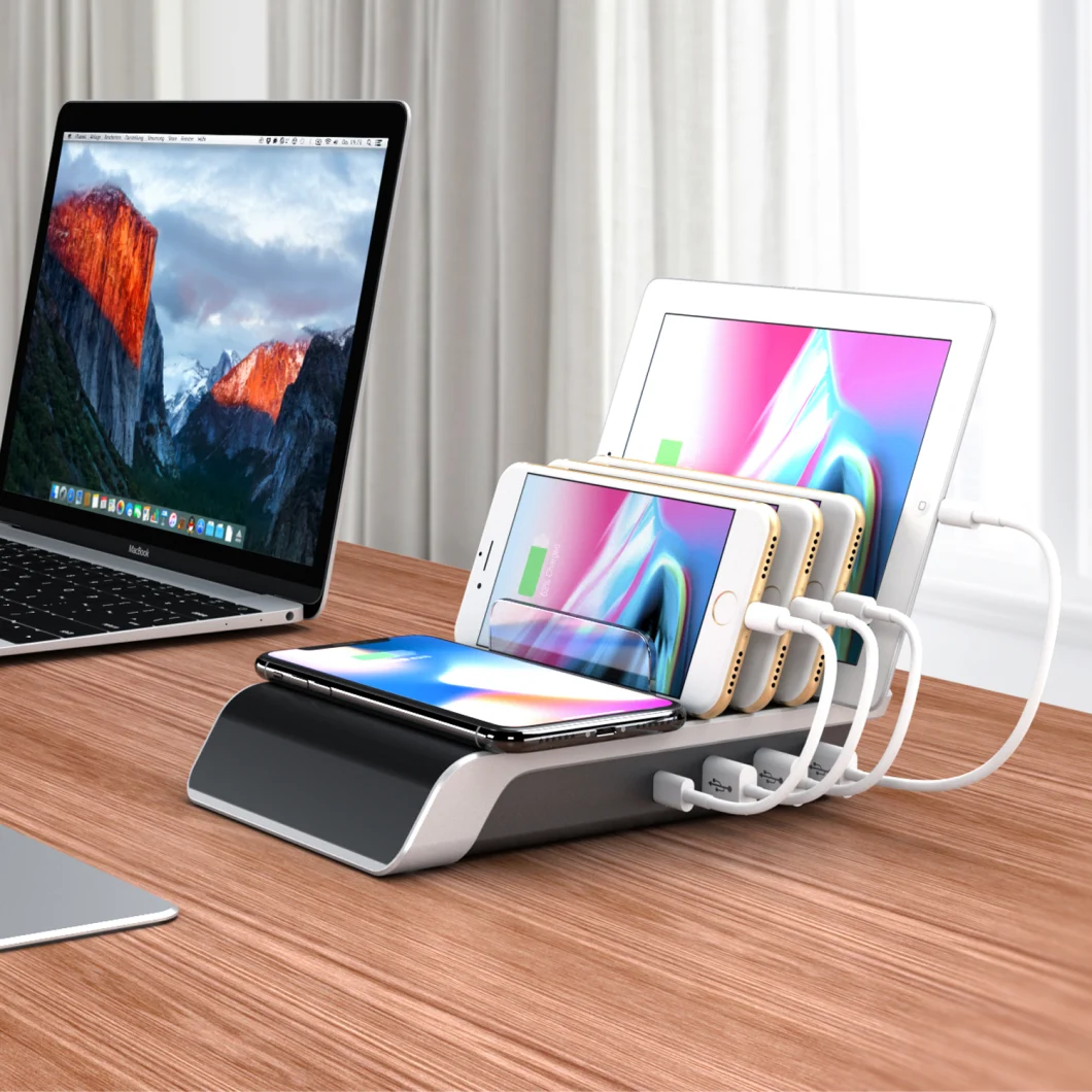 Fast Wireless Charger Station with 4USB Desktop Charger for Smartphone