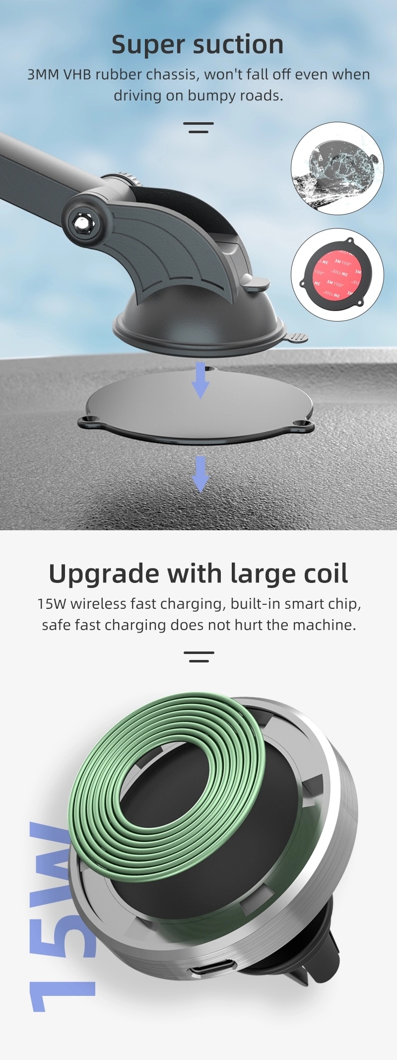 Car Mount Phone Holder Fast Wireless Charger