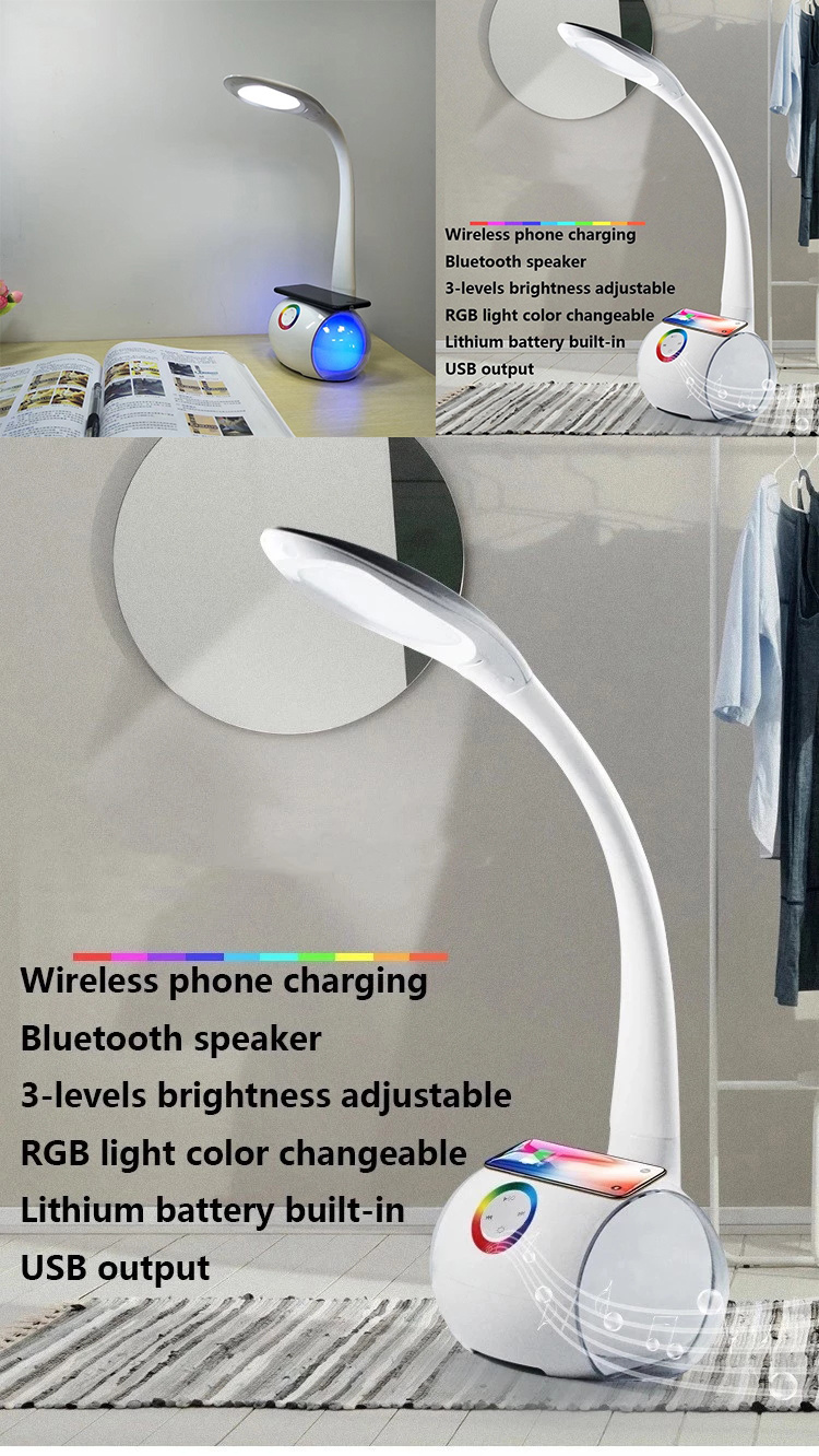 LED table Lamp Wireless Charger Adjustable Table Lamp with Speaker Wireless Charger